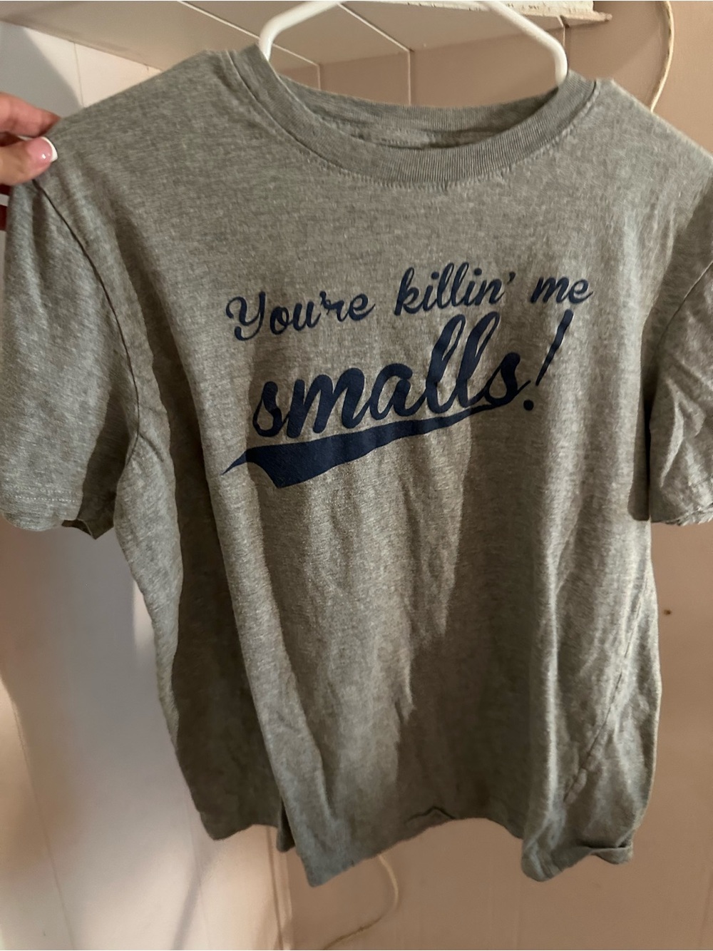 Crazy Dog T-Shirts Gray Tee with Navy "You're killin' me smalls!" Graphic Size M